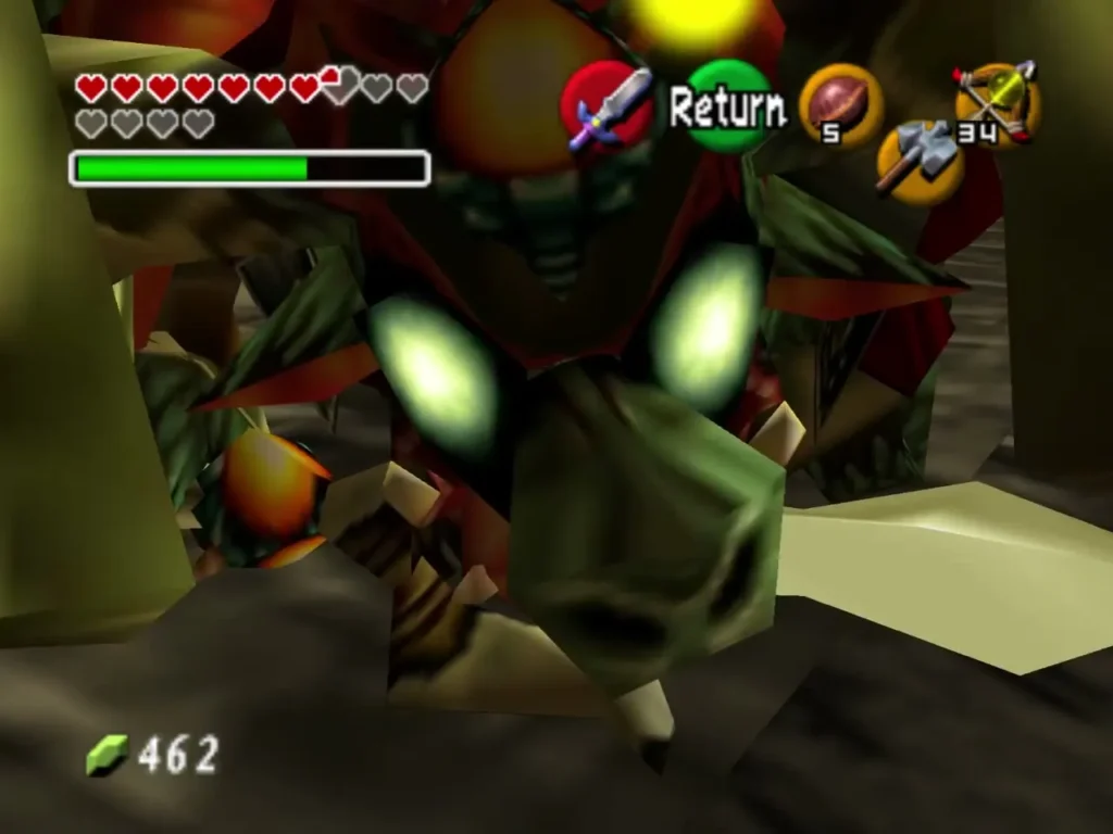 Link striking at Ganon with the Master Sword while Zelda watches from behind Link striking at Ganon with the Master Sword while Zelda watches from behind