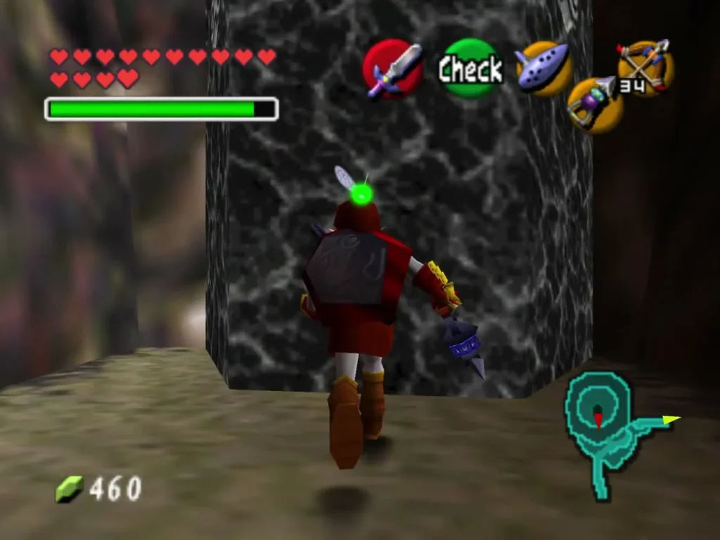 Link standing before the large black pillar outside Ganon's Castle Link standing before the large black pillar outside Ganon's Castle