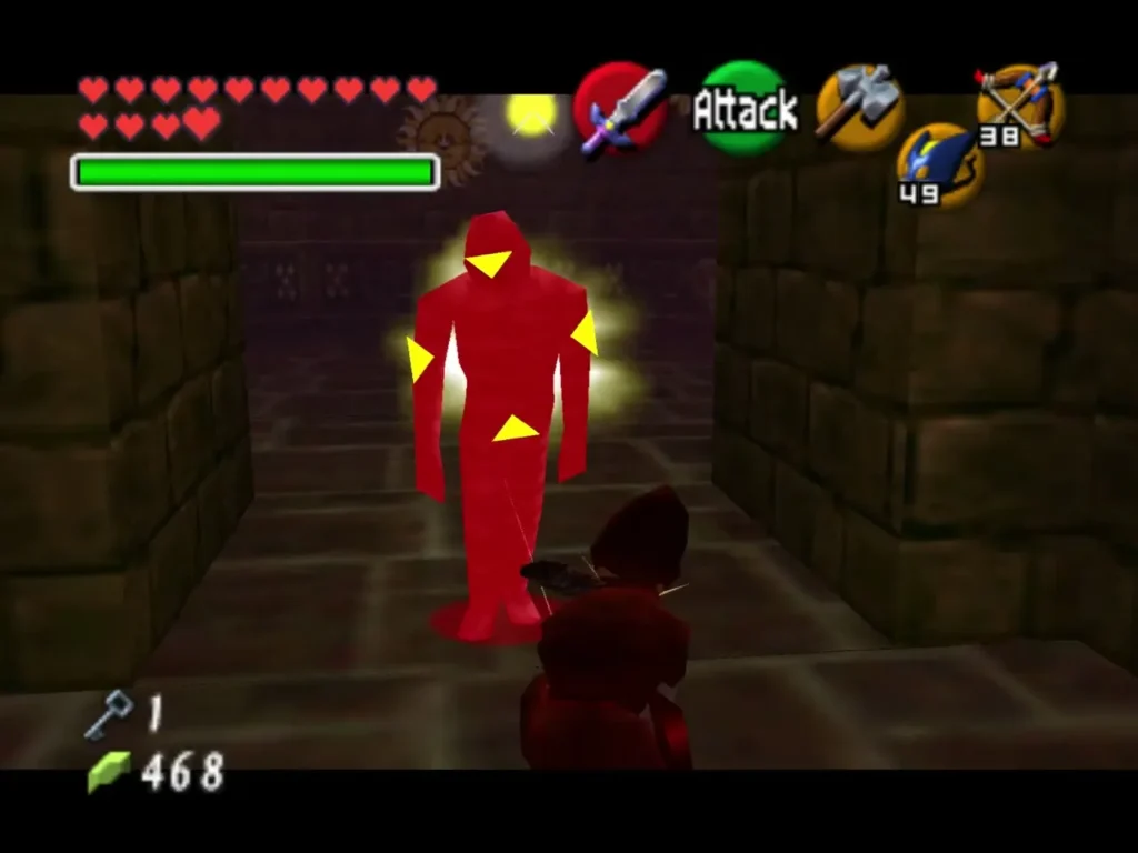 Red ReDead enemy advancing on Link down the passage Red ReDead enemy advancing on Link down the passage