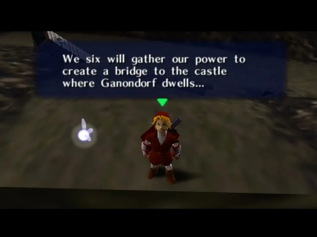 Link receiving the Sages' message: "We six will gather our power to create a bridge" Link receiving the Sages' message: "We six will gather our power to create a bridge"