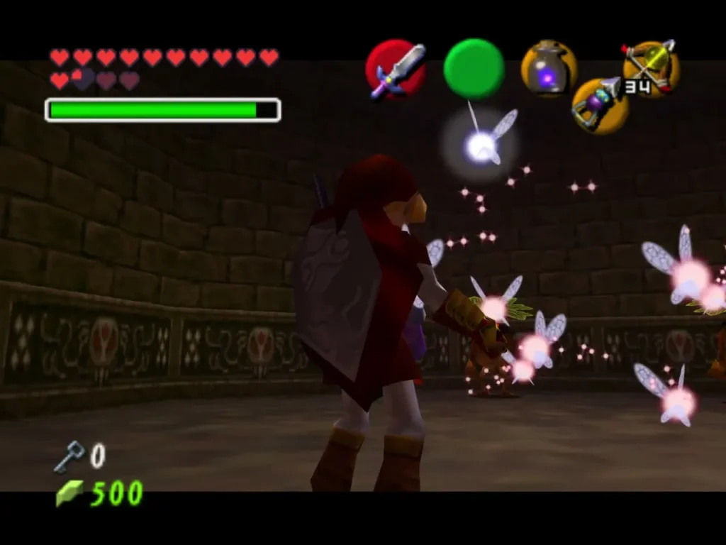 Link in the Scrub room on his second visit, fairies circling him Link in the Scrub room on his second visit, fairies circling him