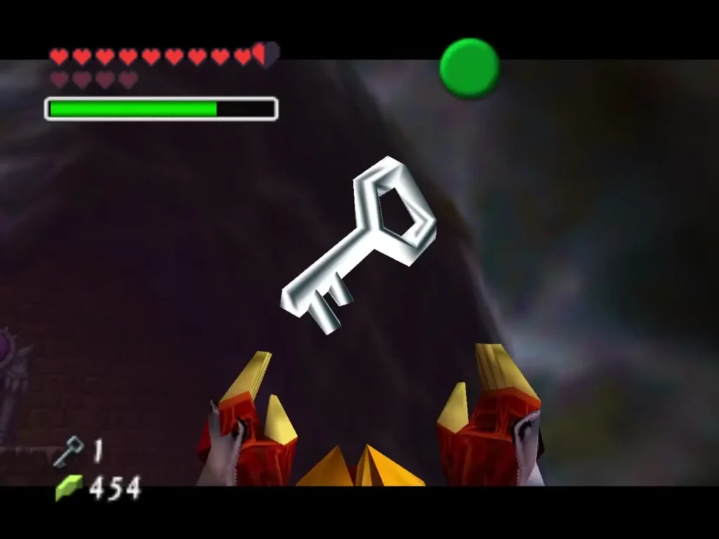 Link holding up a Small Key just taken from the chest in the Shadow Trial Link holding up a Small Key just taken from the chest in the Shadow Trial