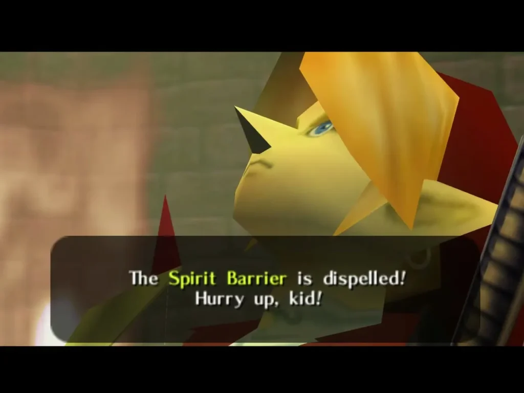 Message box confirming The Spirit Barrier is dispelled, with the speaker in close-up Message box confirming The Spirit Barrier is dispelled, with the speaker in close-up