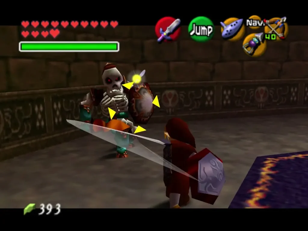 Link fighting one of the two Stalfos in the first room of the Forest Trial Link fighting one of the two Stalfos in the first room of the Forest Trial