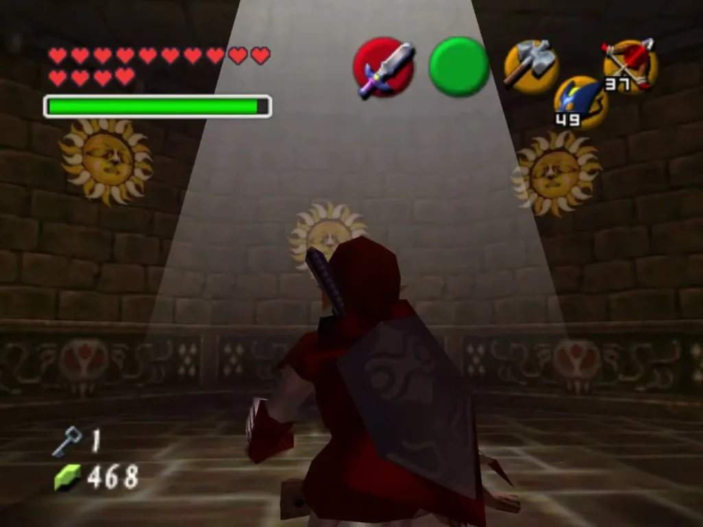 Beam of sunlight falling on a sun face while Link looks up at the wall Beam of sunlight falling on a sun face while Link looks up at the wall