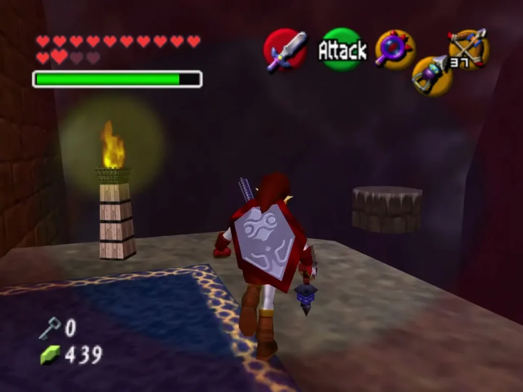 A lit torch on a stone pillar beside a blue carpet in the Shadow Trial A lit torch on a stone pillar beside a blue carpet in the Shadow Trial