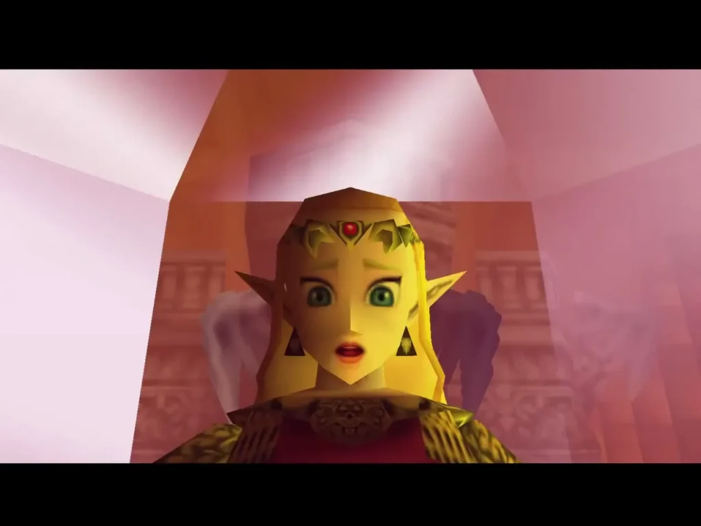 Princess Zelda inside her pink crystal, looking alarmed Princess Zelda inside her pink crystal, looking alarmed