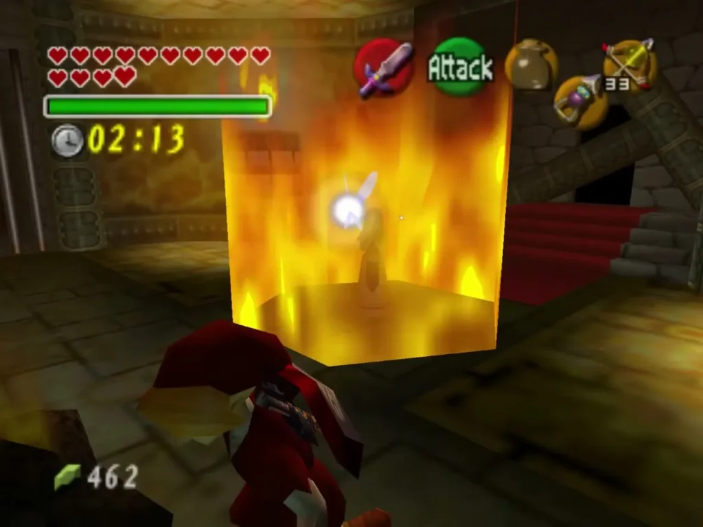 Zelda standing inside a ring of fire with Navi glowing beside her Zelda standing inside a ring of fire with Navi glowing beside her