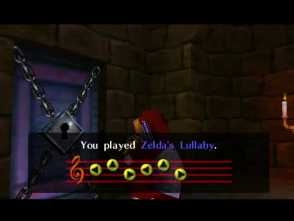 Message box confirming Zelda's Lullaby played at the chained locked door Message box confirming Zelda's Lullaby played at the chained locked door