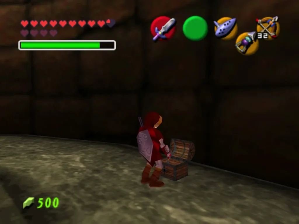 A treasure chest appears in a stone room after the statue's eyes are lit A treasure chest appears in a stone room after the statue's eyes are lit