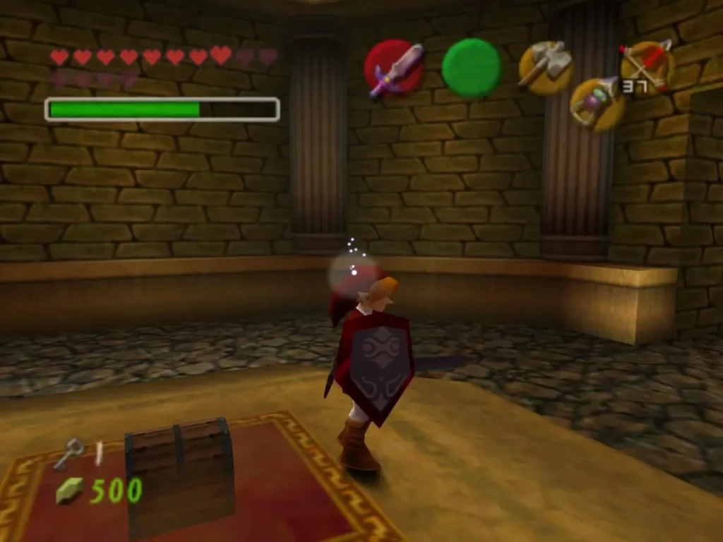 A closed chest sits on a red carpet in the lizard room after the last enemy falls A closed chest sits on a red carpet in the lizard room after the last enemy falls
