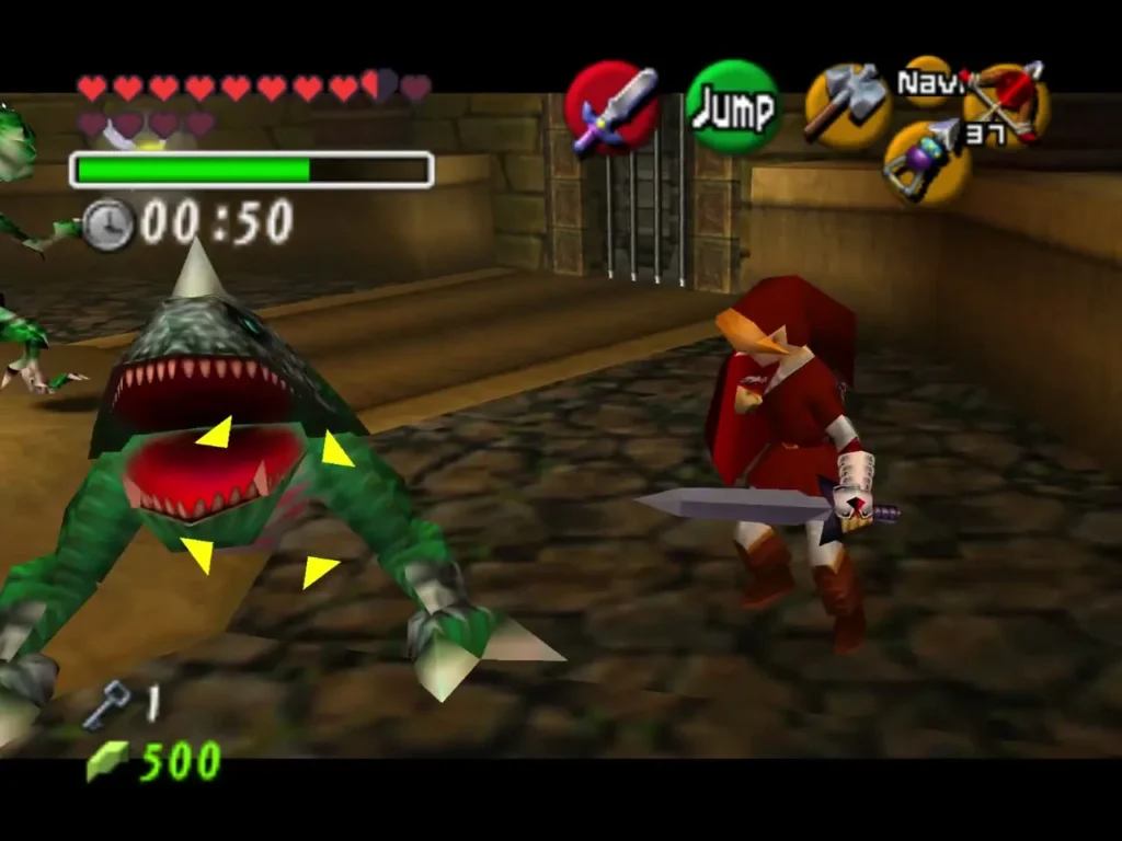 Link facing a Dodongo with a one-minute countdown on screen Link facing a Dodongo with a one-minute countdown on screen