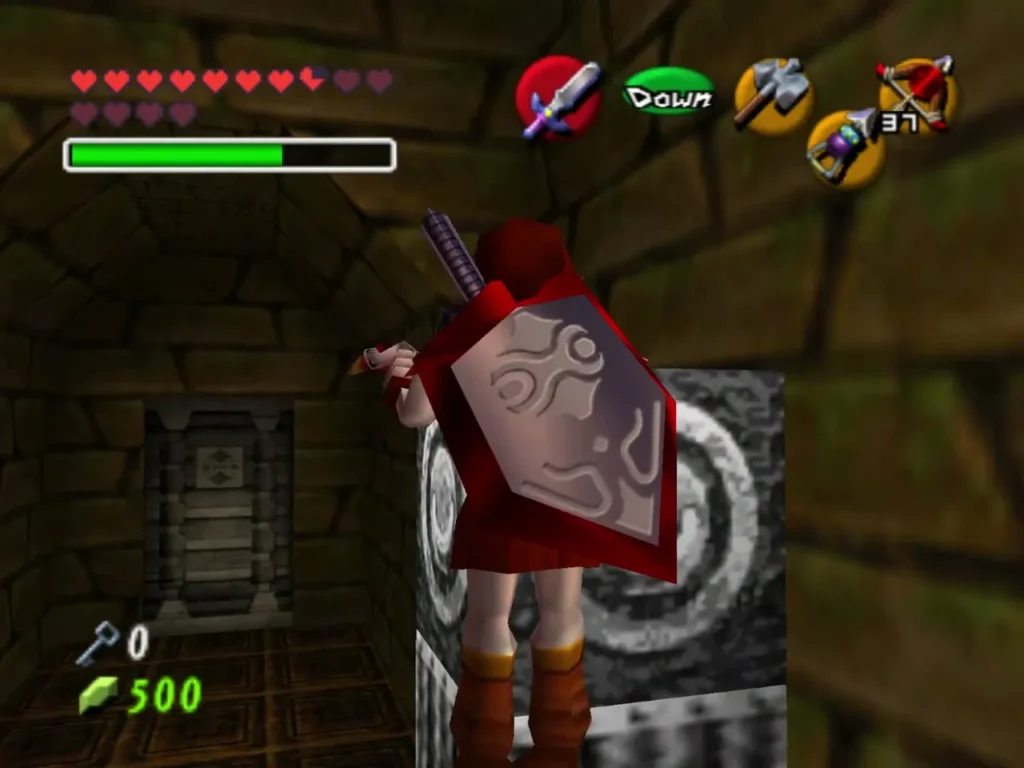 Link beside a grey stone door after the flames at the eye block go out Link beside a grey stone door after the flames at the eye block go out