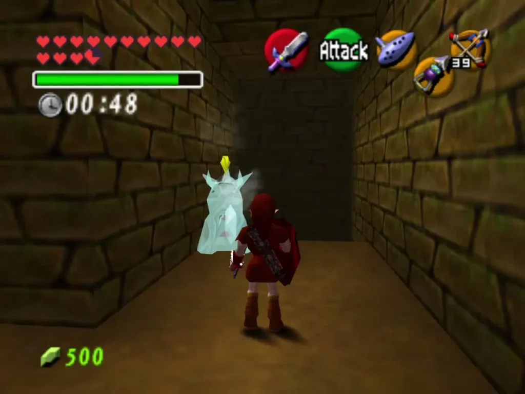 Link next to a frozen Freezard in a narrow stone corridor Link next to a frozen Freezard in a narrow stone corridor