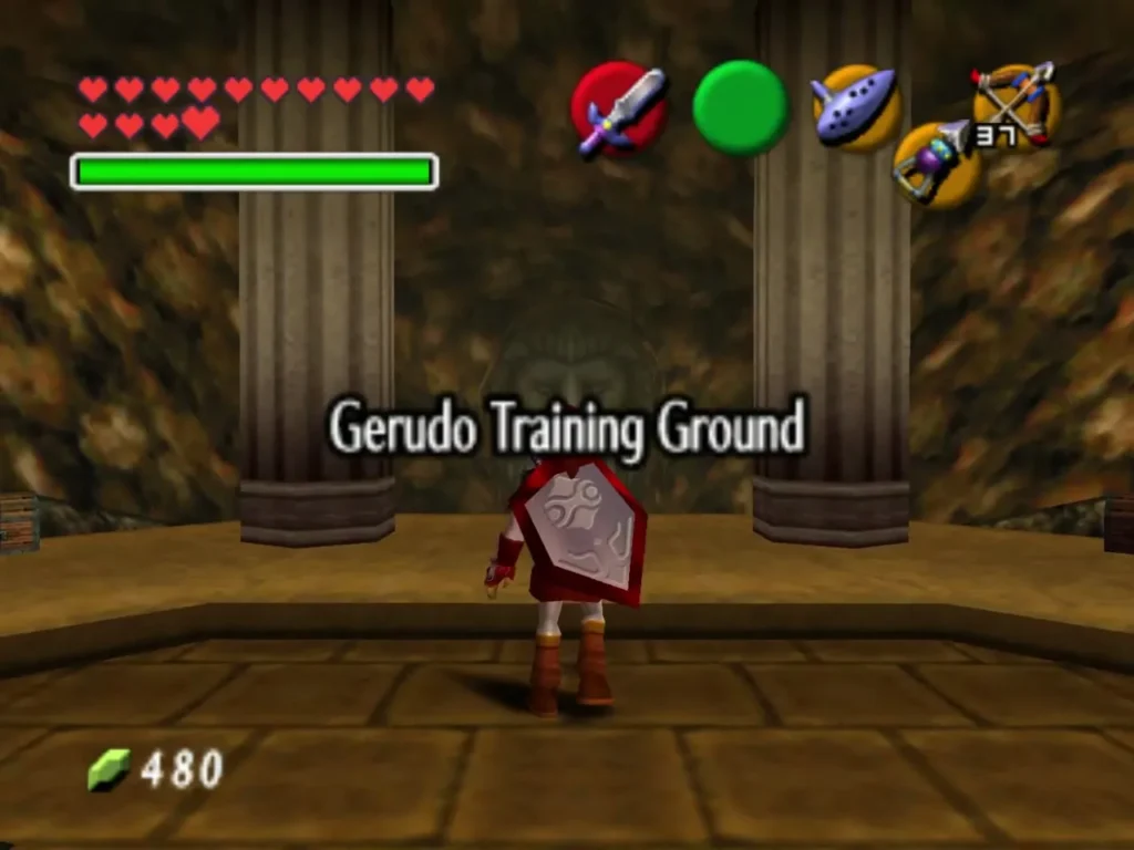 Gerudo Training Ground title card over Link in the entrance room Gerudo Training Ground title card over Link in the entrance room