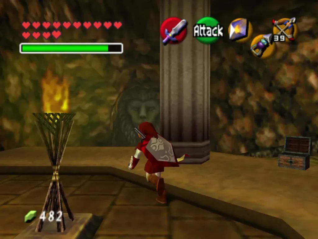 A lit torch in the Gerudo Training Ground hall with Link beside it A lit torch in the Gerudo Training Ground hall with Link beside it