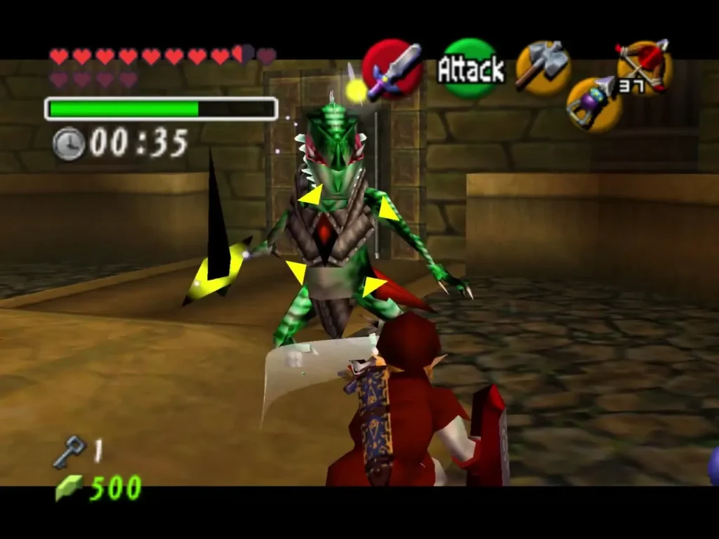 Link fighting a Lizalfos as the one-minute timer runs down Link fighting a Lizalfos as the one-minute timer runs down
