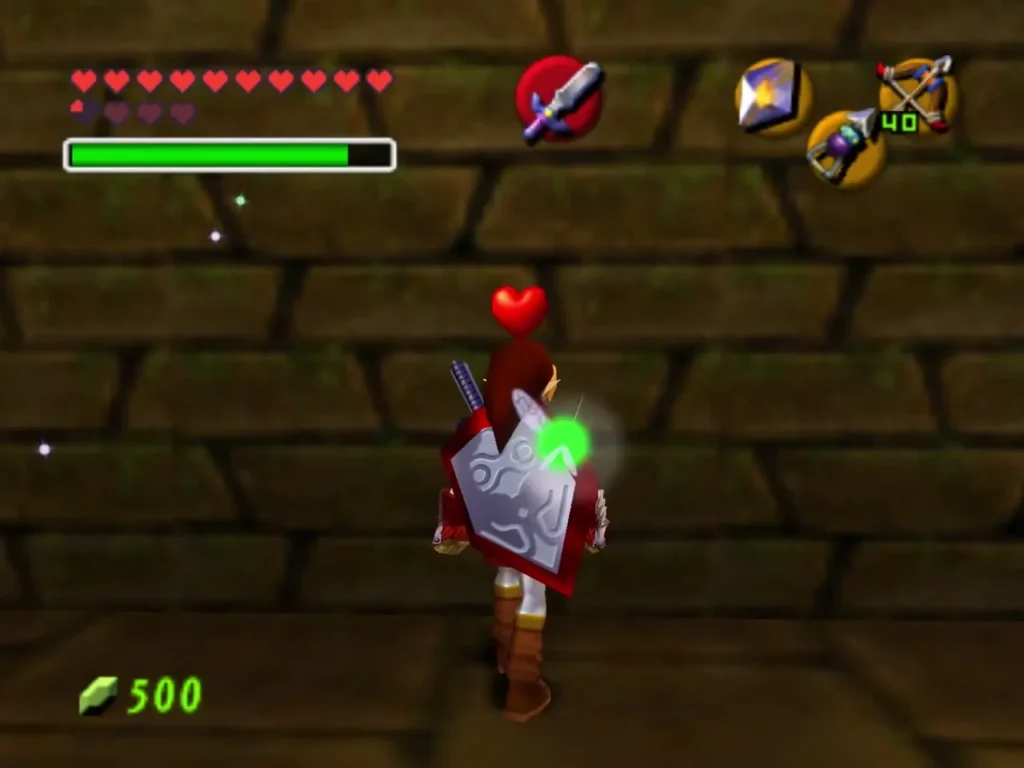 A Recovery Heart floating above Link after the Stalfos are defeated A Recovery Heart floating above Link after the Stalfos are defeated