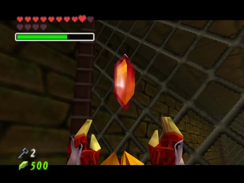 A Red Rupee floating above the cage chamber, the item worth 20 rupees A Red Rupee floating above the cage chamber, the item worth 20 rupees