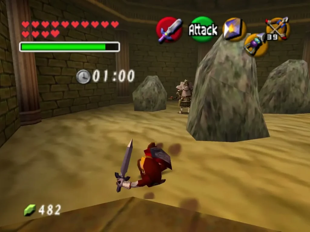 Link in the sand room at the start of the one-minute timed fight Link in the sand room at the start of the one-minute timed fight