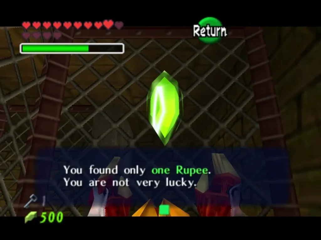 The item box reading You found only one Rupee after the second cage chest The item box reading You found only one Rupee after the second cage chest