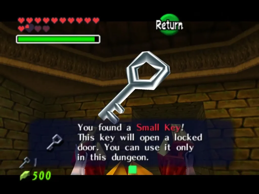 Link holding up a silver Small Key, named in the item box Link holding up a silver Small Key, named in the item box