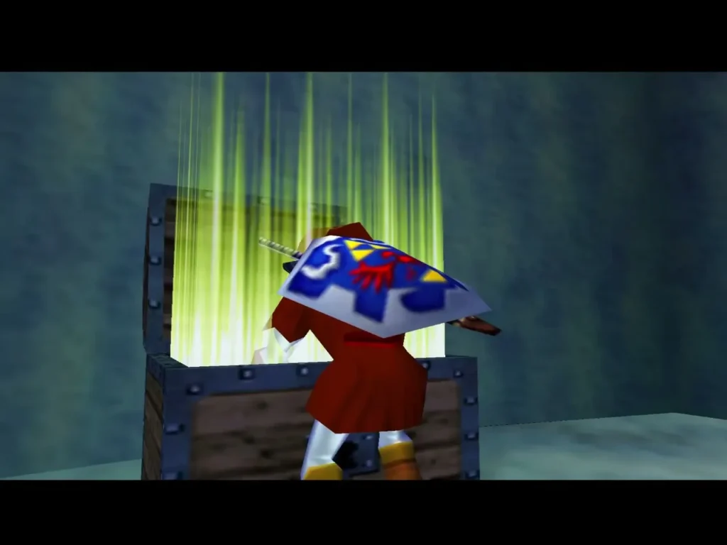 Link opening a chest in the ice as light beams out of it Link opening a chest in the ice as light beams out of it