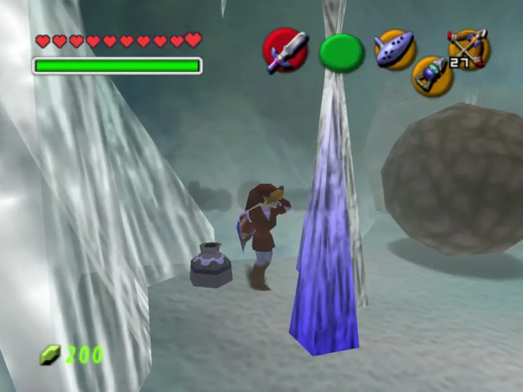 Large boulder beside Link in the icicle-lined Ice Cavern entrance Large boulder beside Link in the icicle-lined Ice Cavern entrance