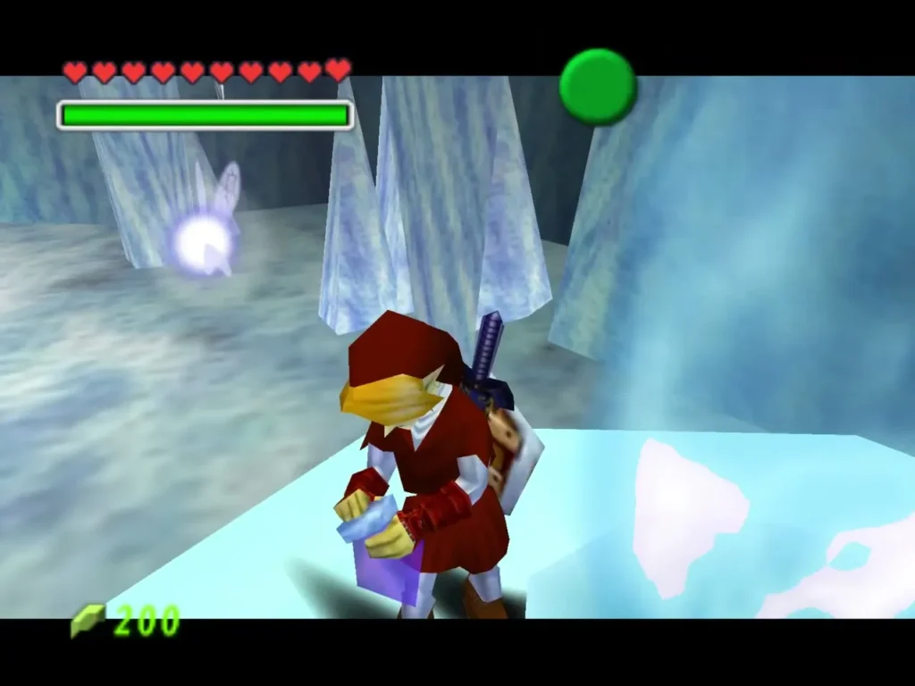 Link holding a bottle of Blue Fire with Navi glowing beside him Link holding a bottle of Blue Fire with Navi glowing beside him