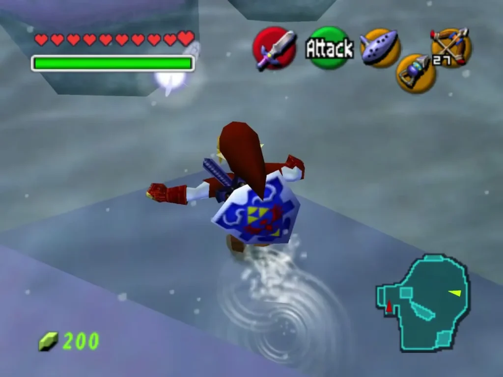 Link landing on a drifting ice floe and splashing into the lake Link landing on a drifting ice floe and splashing into the lake