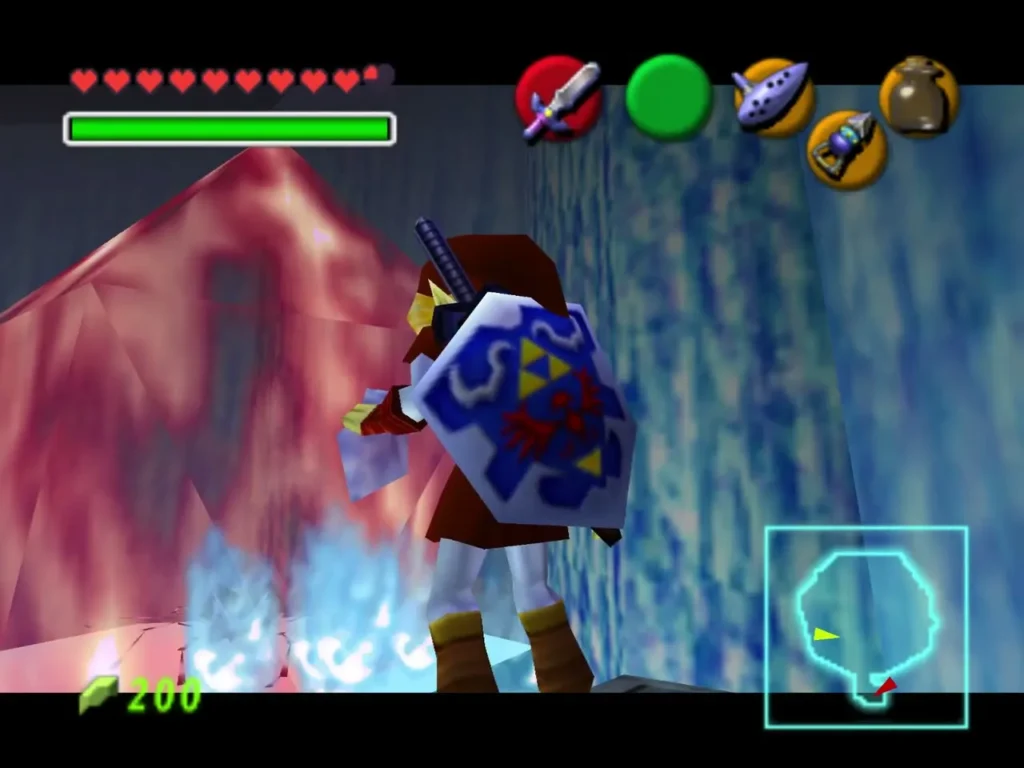Link using Blue Fire to melt red ice in Ice Cavern Link using Blue Fire to melt red ice in Ice Cavern