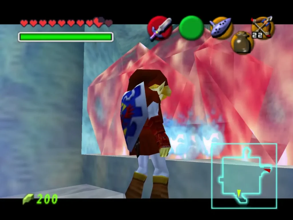 Link using Blue Fire to melt the red ice wall in Ice Cavern Link using Blue Fire to melt the red ice wall in Ice Cavern
