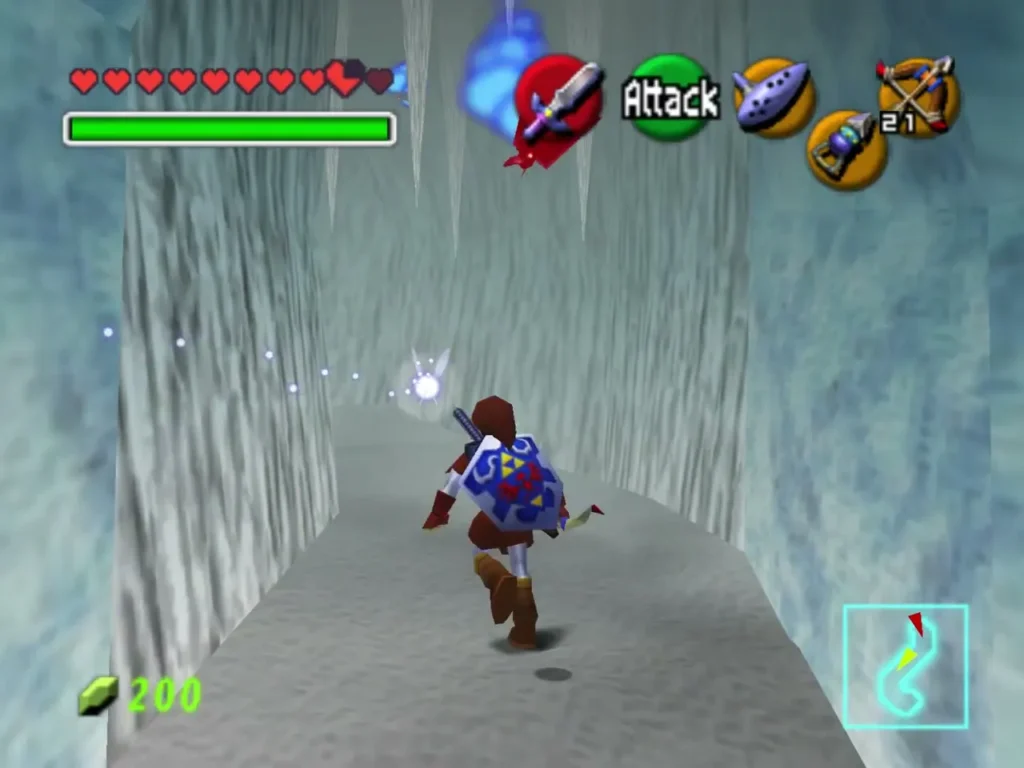 Link running down the icicle-lined hallway of Ice Cavern Link running down the icicle-lined hallway of Ice Cavern