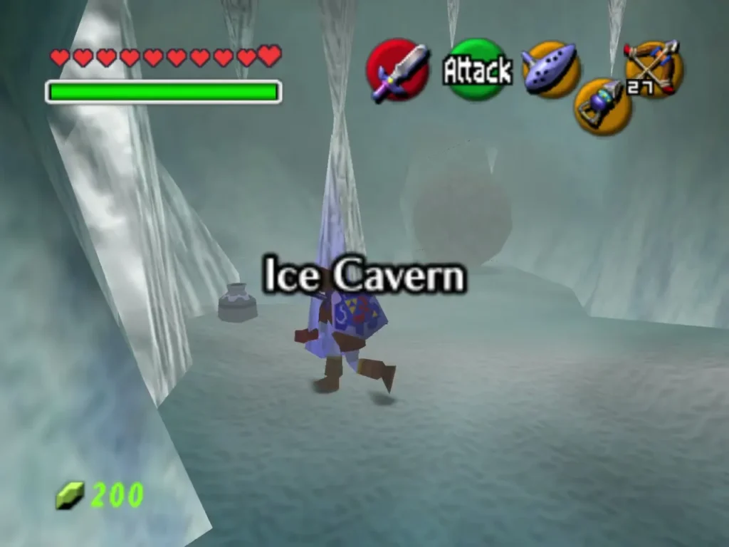 Ice Cavern name card appearing as Link walks into the icy entrance Ice Cavern name card appearing as Link walks into the icy entrance