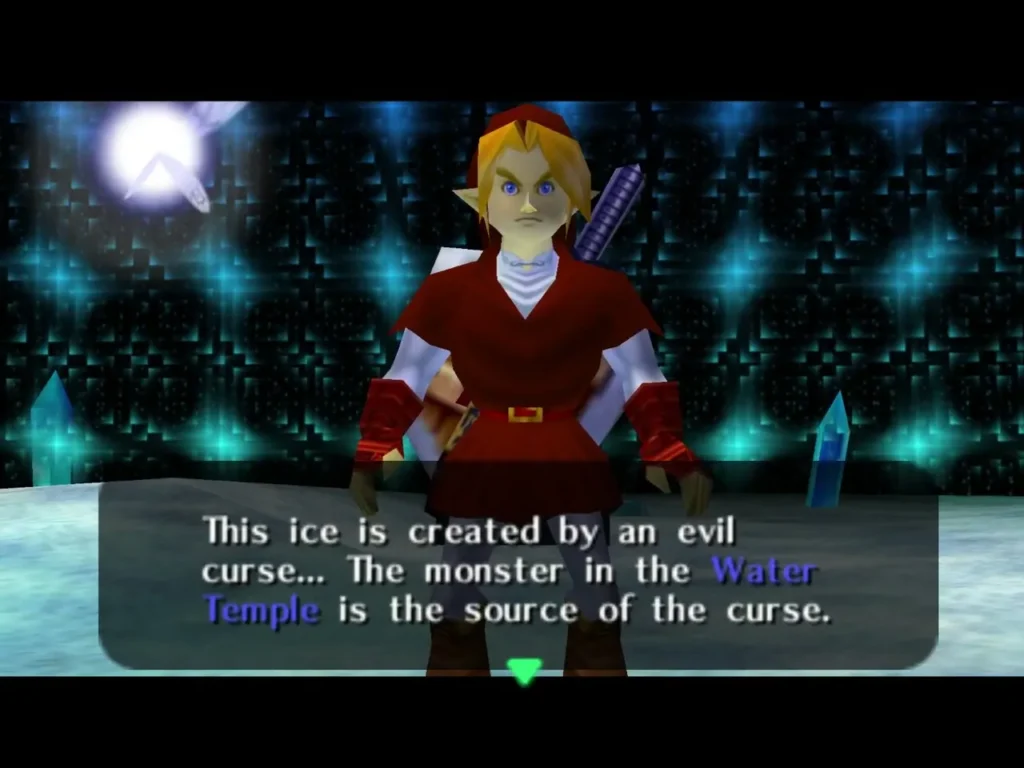 Link in the ice cavern as the message says the ice is created by an evil curse Link in the ice cavern as the message says the ice is created by an evil curse