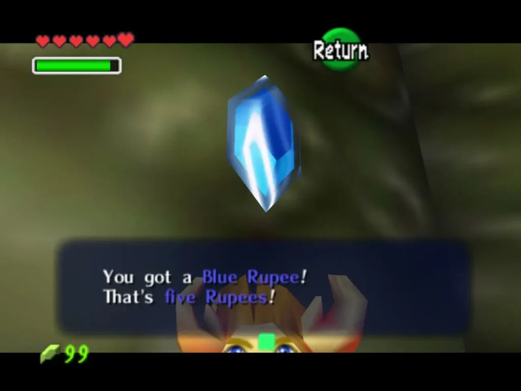 The You got a Blue Rupee box with the blue rupee floating above Link The You got a Blue Rupee box with the blue rupee floating above Link