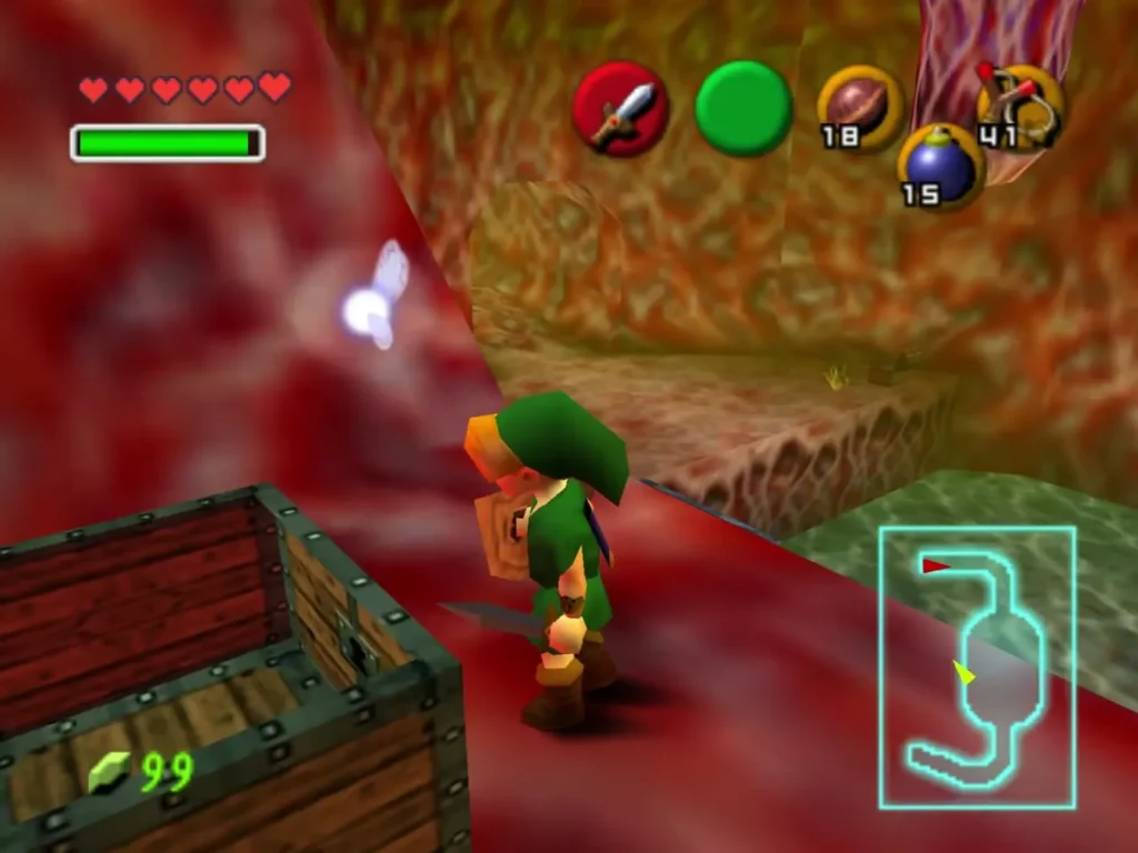 Link beside a chest in the red chamber after picking up Bombs Link beside a chest in the red chamber after picking up Bombs