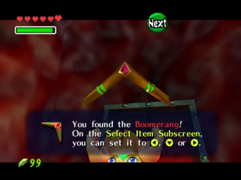 Link holding up the Boomerang in its item box message Link holding up the Boomerang in its item box message