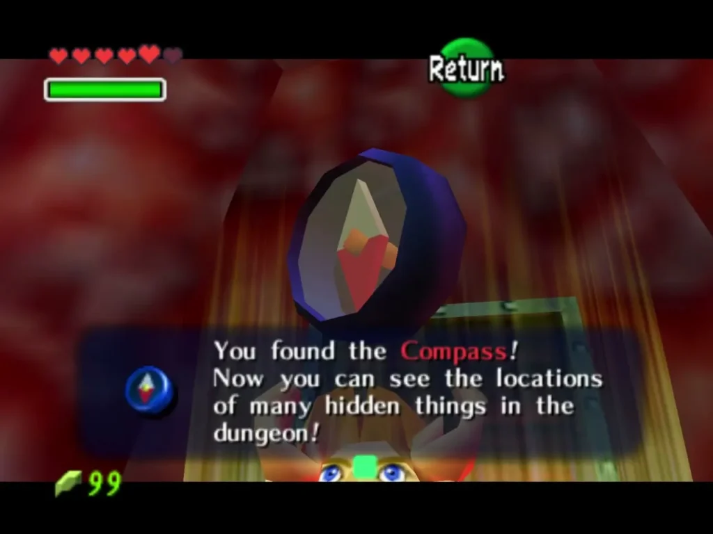 Link holding up the Compass with its name box on screen Link holding up the Compass with its name box on screen