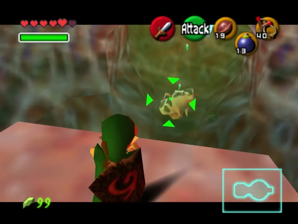 Link locking onto a cow in the water with the Slingshot Link locking onto a cow in the water with the Slingshot