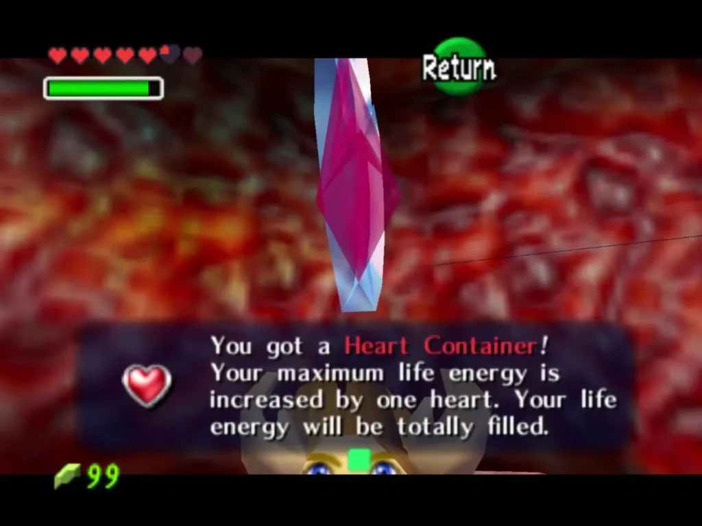 The You got a Heart Container box, with the heart item rising above Link The You got a Heart Container box, with the heart item rising above Link
