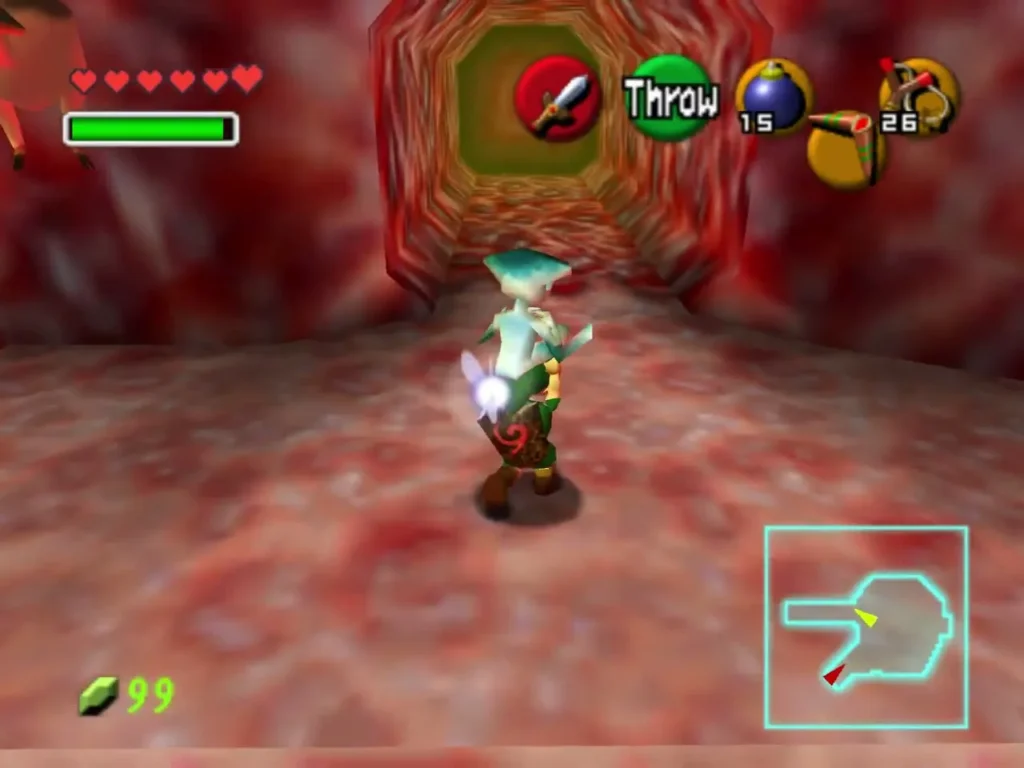 Link holding Ruto up, ready to throw her onto a platform Link holding Ruto up, ready to throw her onto a platform