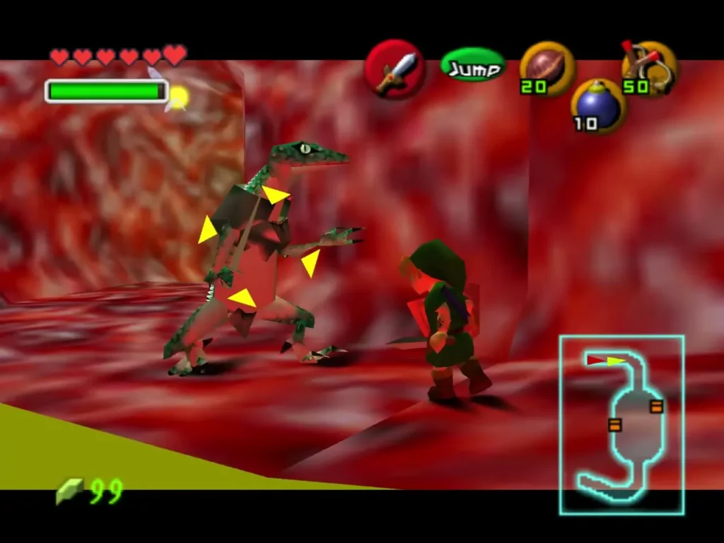 Link facing a Lizalfos with lock-on arrows around it Link facing a Lizalfos with lock-on arrows around it