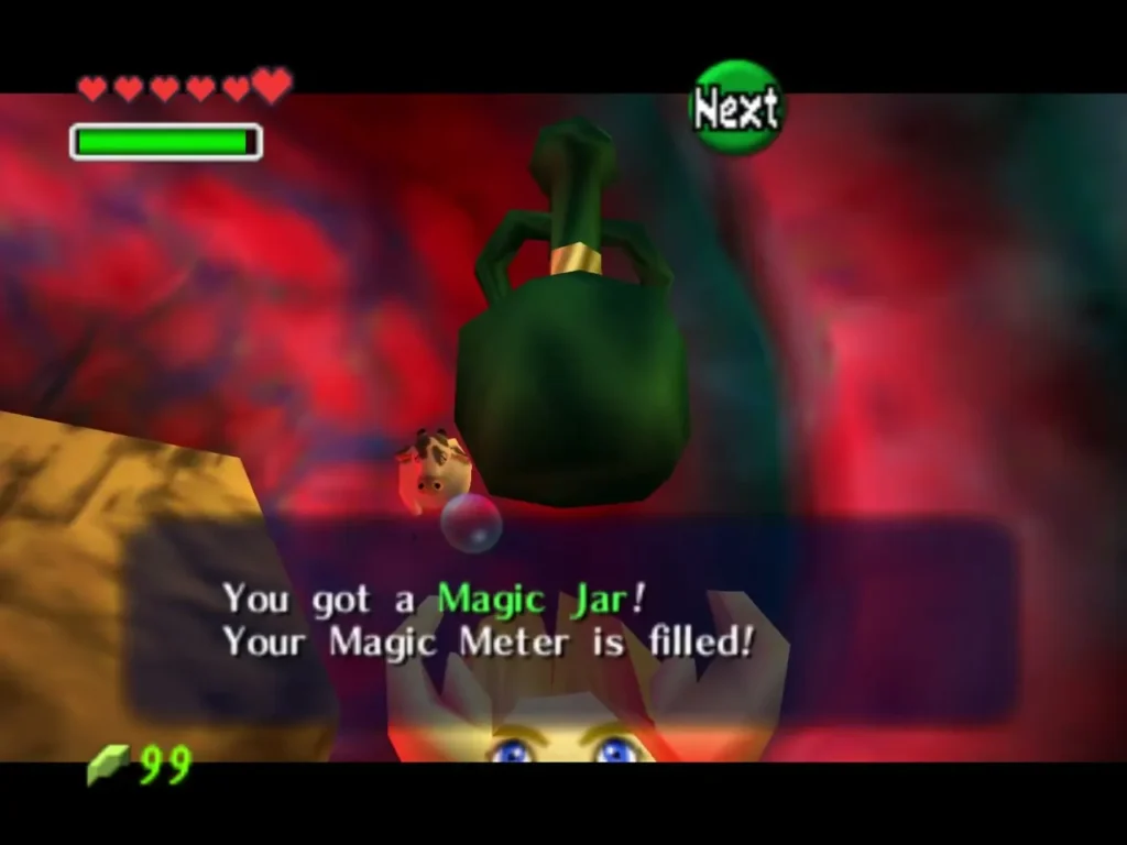 Link holding up a Magic Jar after his Magic Meter is filled Link holding up a Magic Jar after his Magic Meter is filled