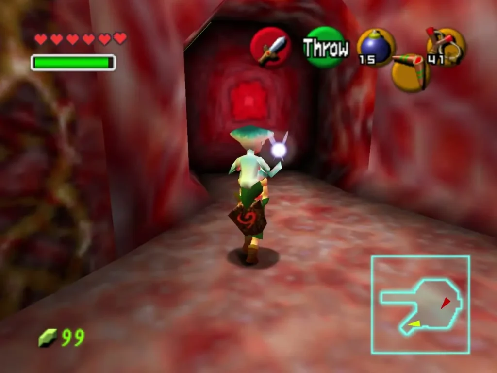 Link holding Ruto overhead in a red corridor Link holding Ruto overhead in a red corridor
