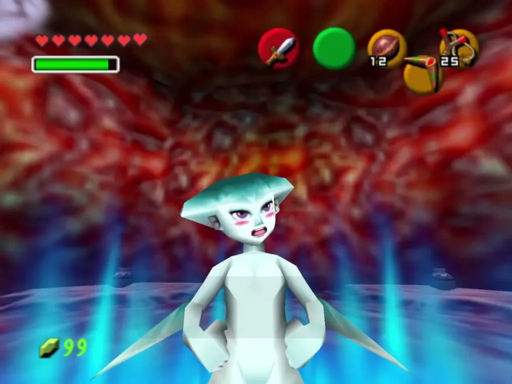 Ruto standing in blue light in the arena after the warp Ruto standing in blue light in the arena after the warp