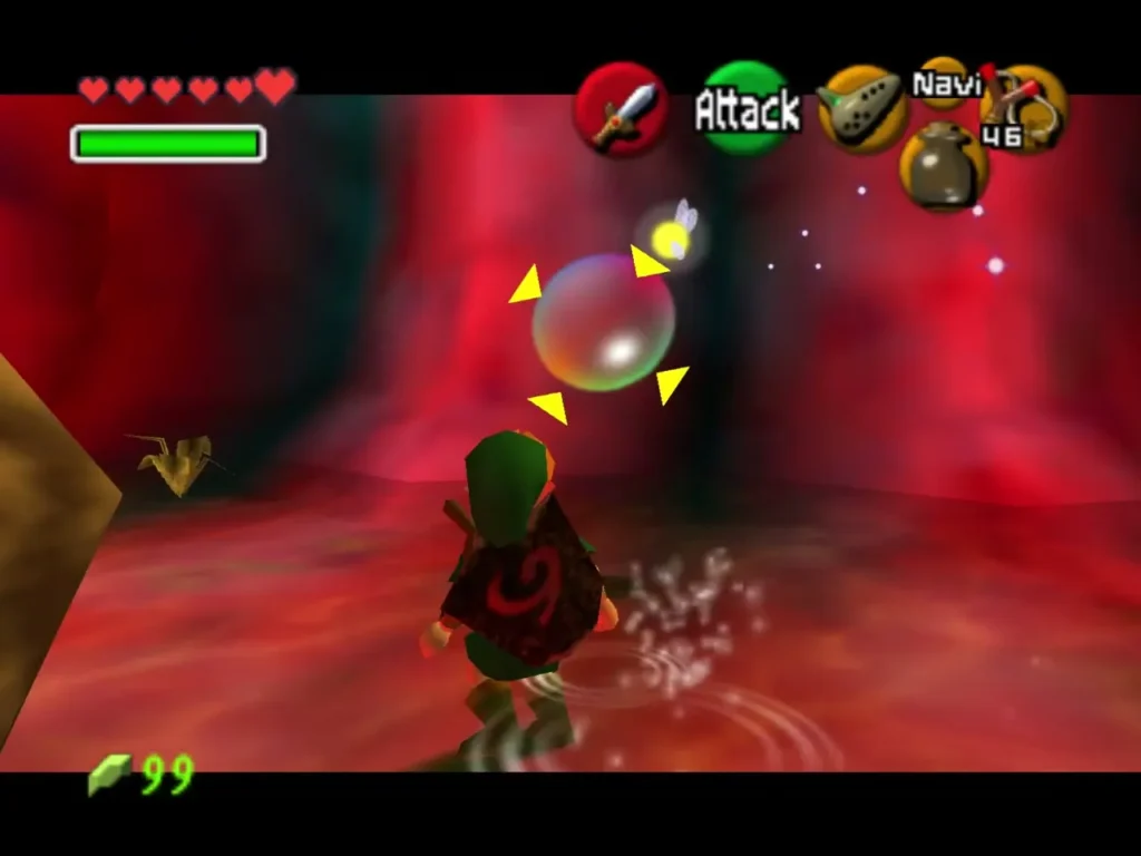 Link facing a Shabom bubble with lock-on arrows around it Link facing a Shabom bubble with lock-on arrows around it