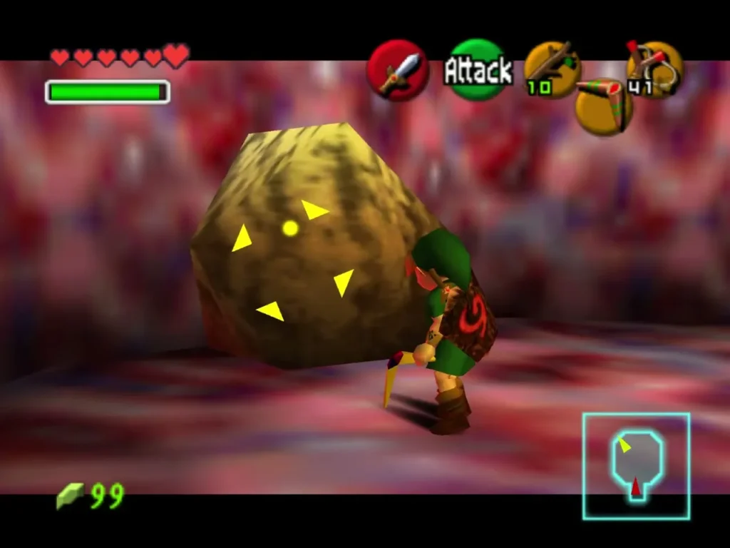 Link beside a large golden shelled enemy Link beside a large golden shelled enemy