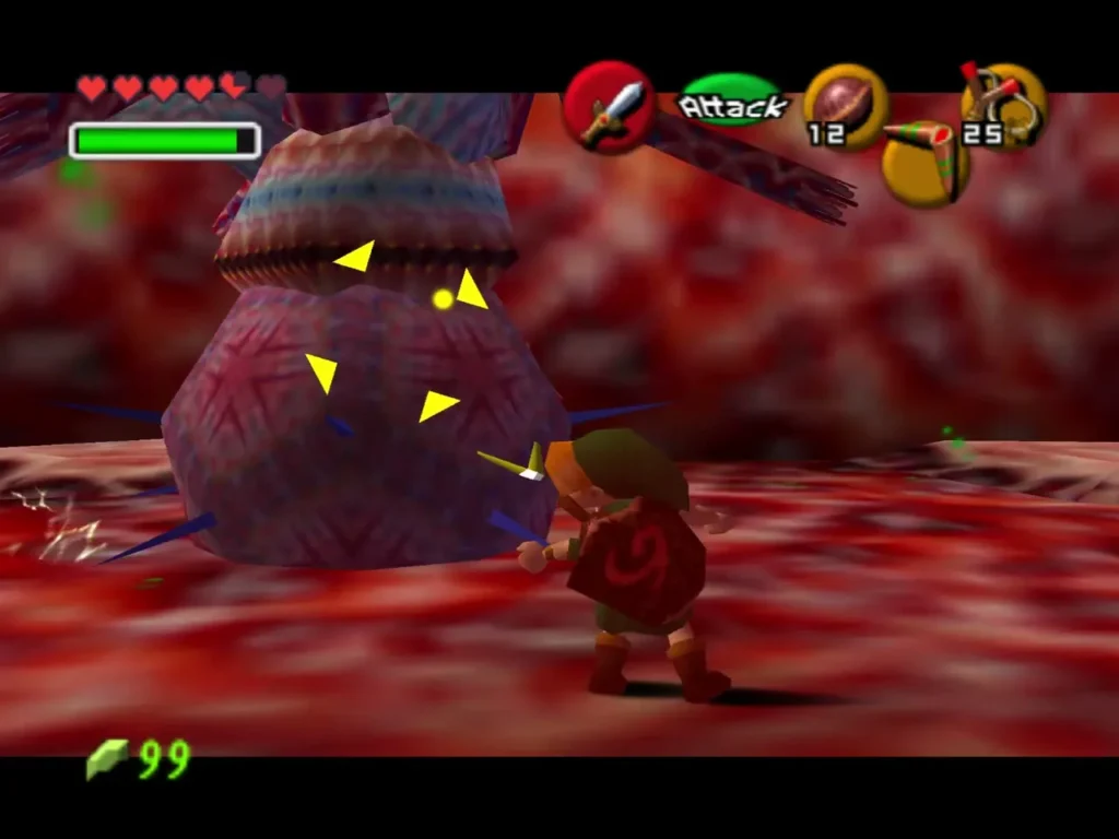 Link slashing Barinade's exposed red core with his sword Link slashing Barinade's exposed red core with his sword