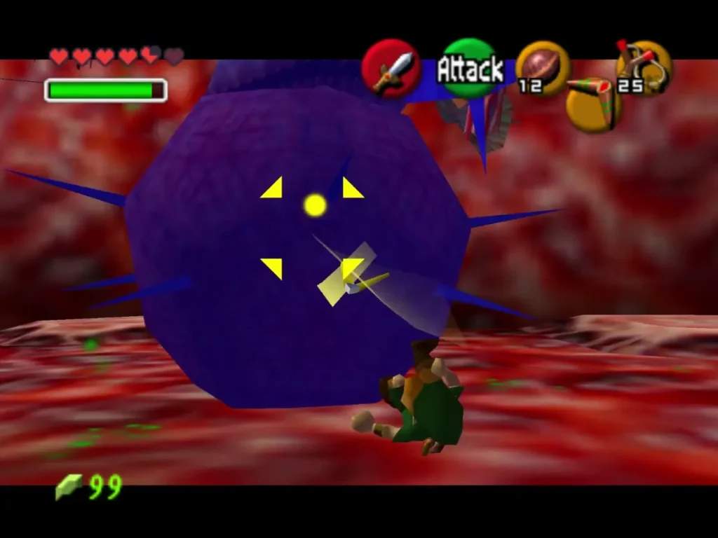 Link slashing the stunned purple core of Barinade with his sword Link slashing the stunned purple core of Barinade with his sword